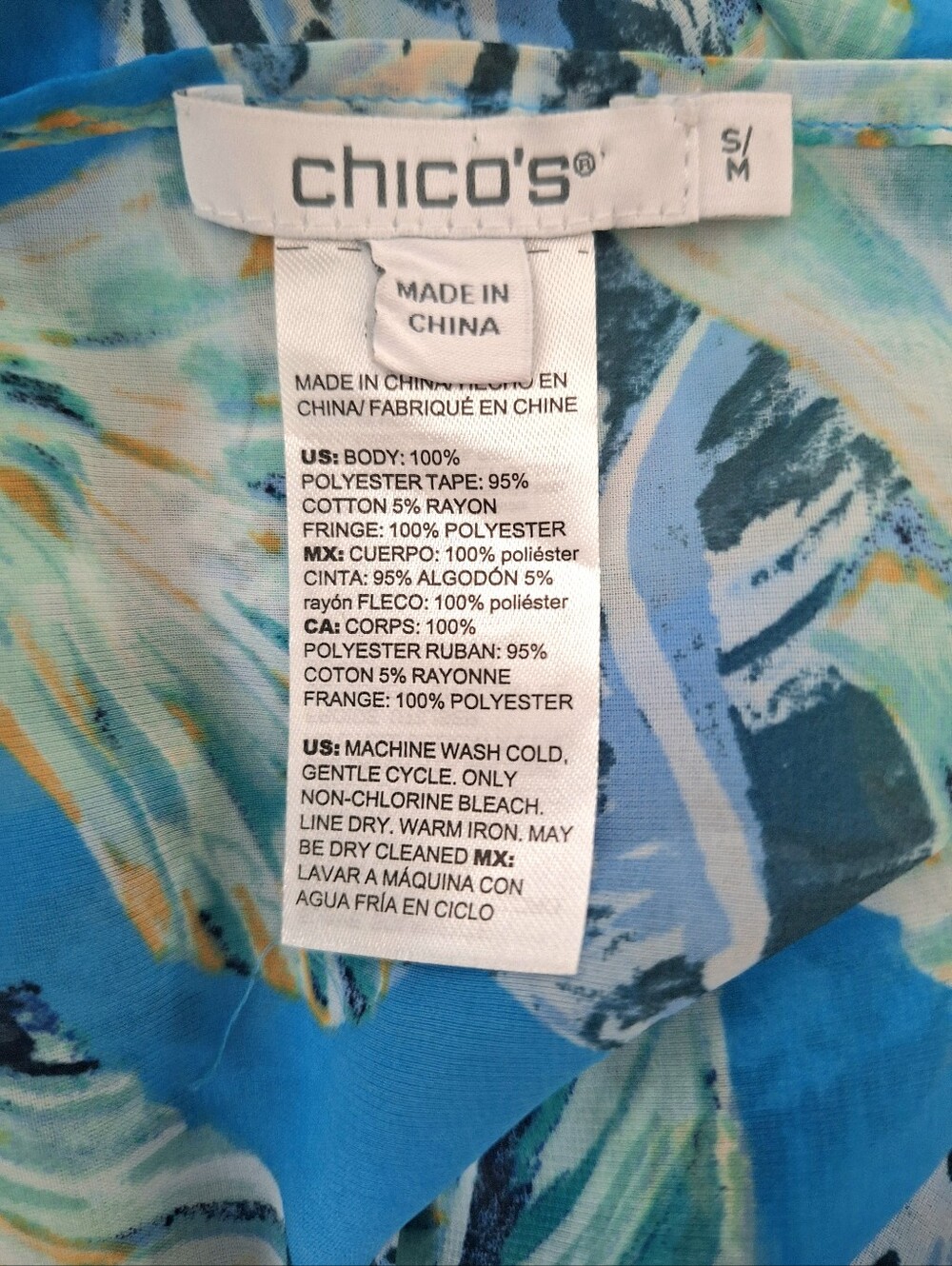 Chico's Poolside Blue Seashell Print Coastal Treasure Tassel Poncho Size Sm/Med - Picture 5 of 8